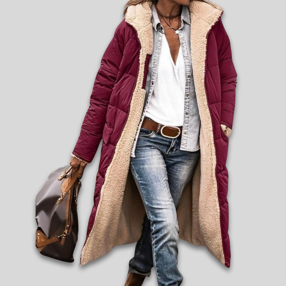 Women Warm Winter Puffer Coat Sherpa Lined Long Quilted Design