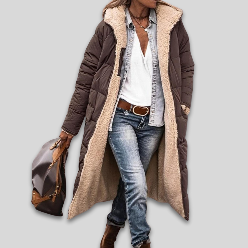 Women Warm Winter Puffer Coat Sherpa Lined Long Quilted Design