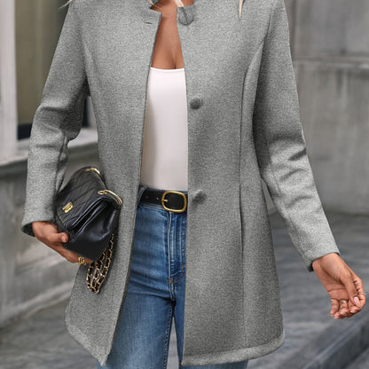 Women's Elegant Long Coat Classic Buttoned Stand Collar