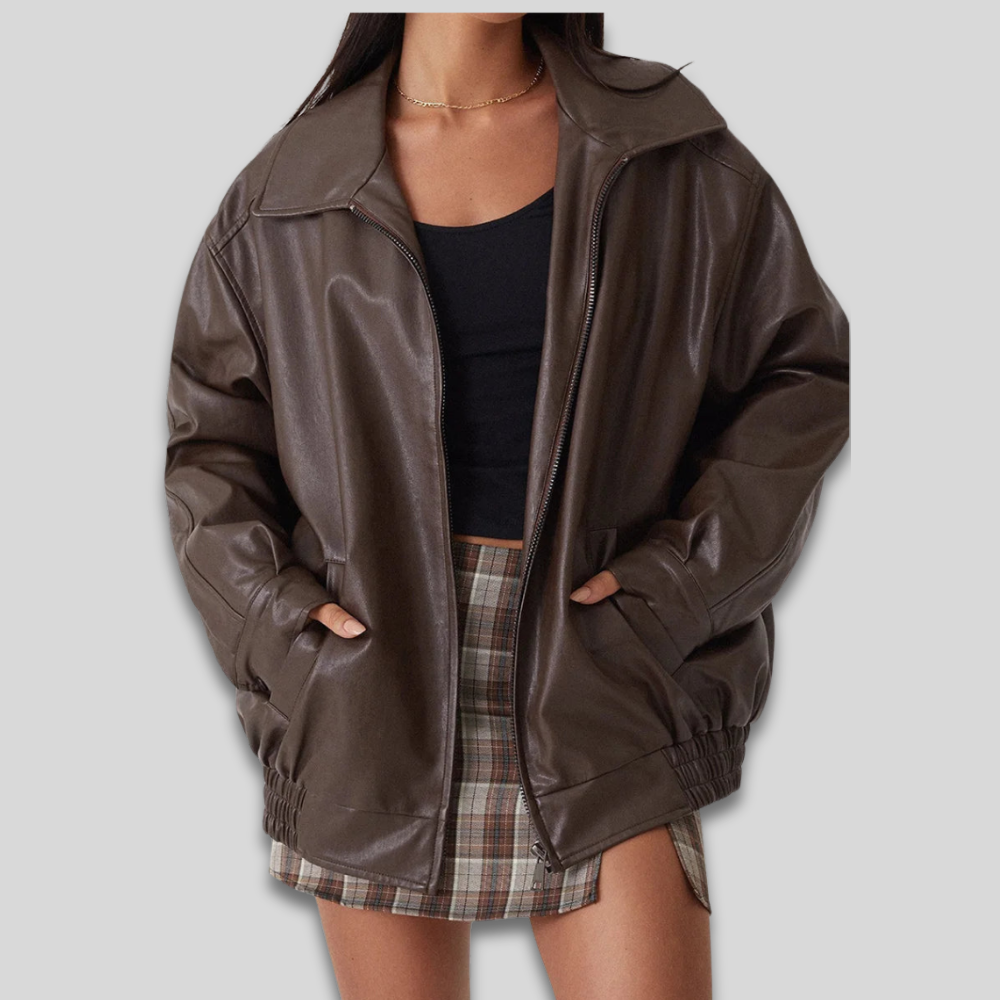 Women's Faux Leather Bomber Jacket Zip Up Streetwear