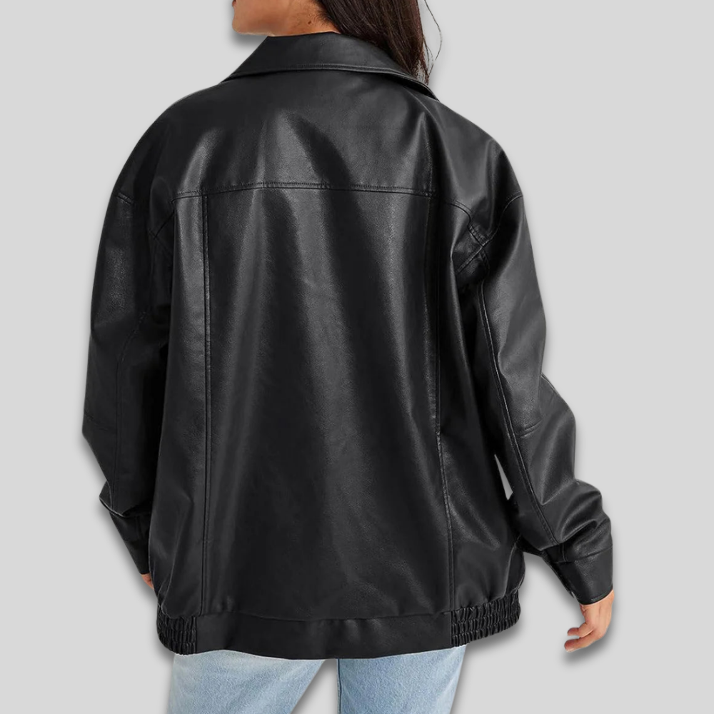 Women's Faux Leather Bomber Jacket Zip Up Streetwear