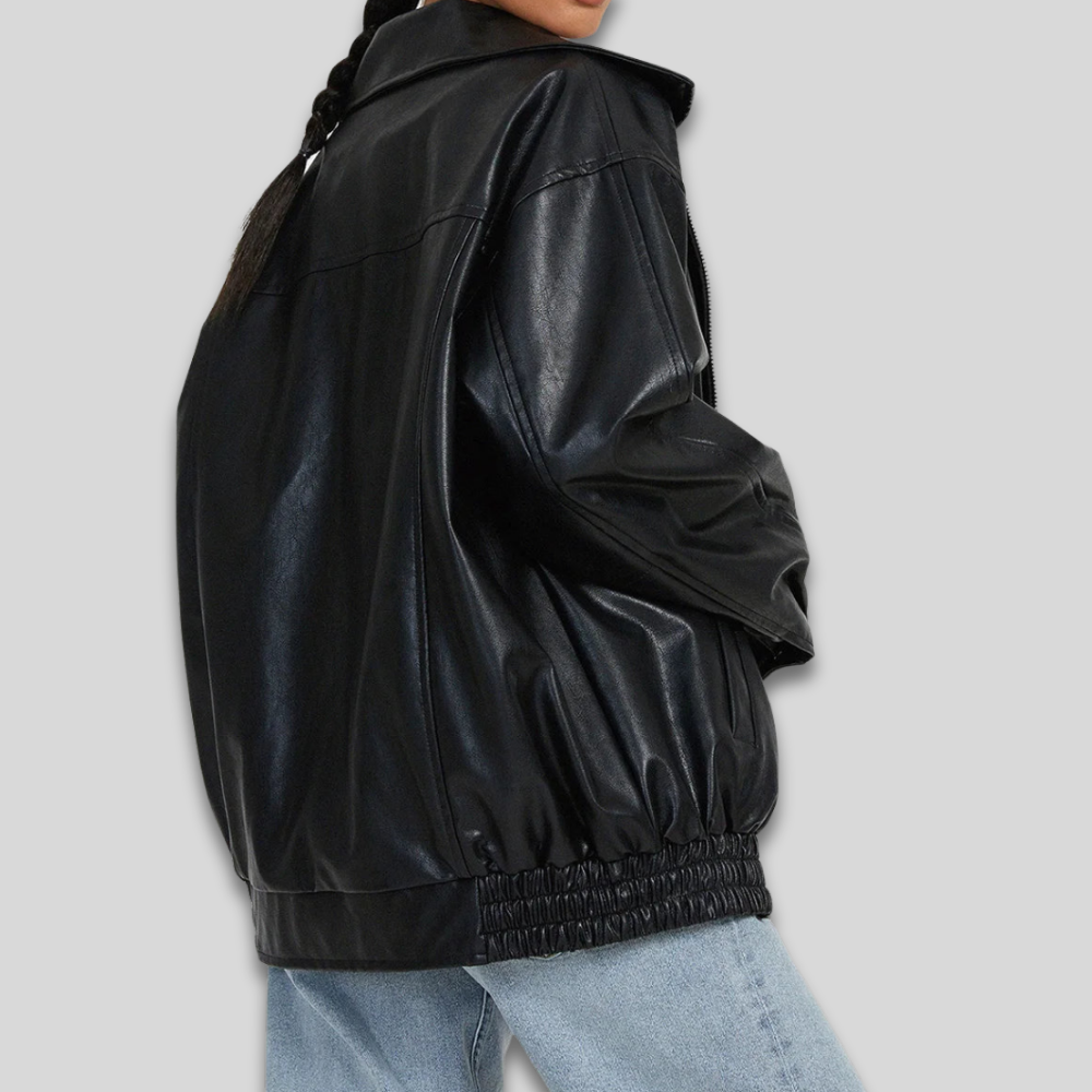 Women's Faux Leather Bomber Jacket Zip Up Streetwear