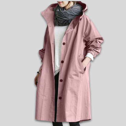 Women Oversized Lightweight Trench Coat Hooded Casual