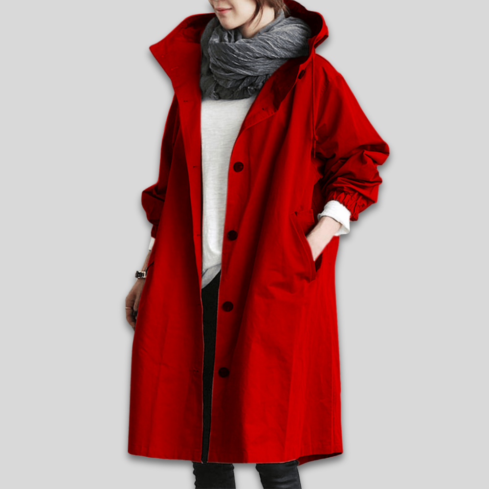 Women Oversized Lightweight Trench Coat Hooded Casual