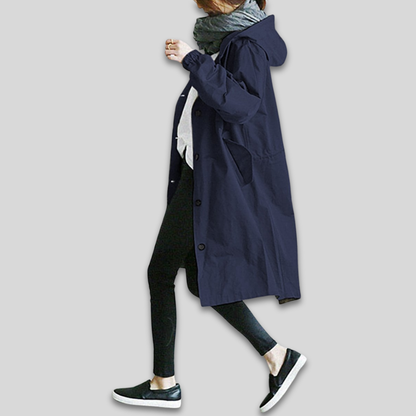 Women Oversized Lightweight Trench Coat Hooded Casual