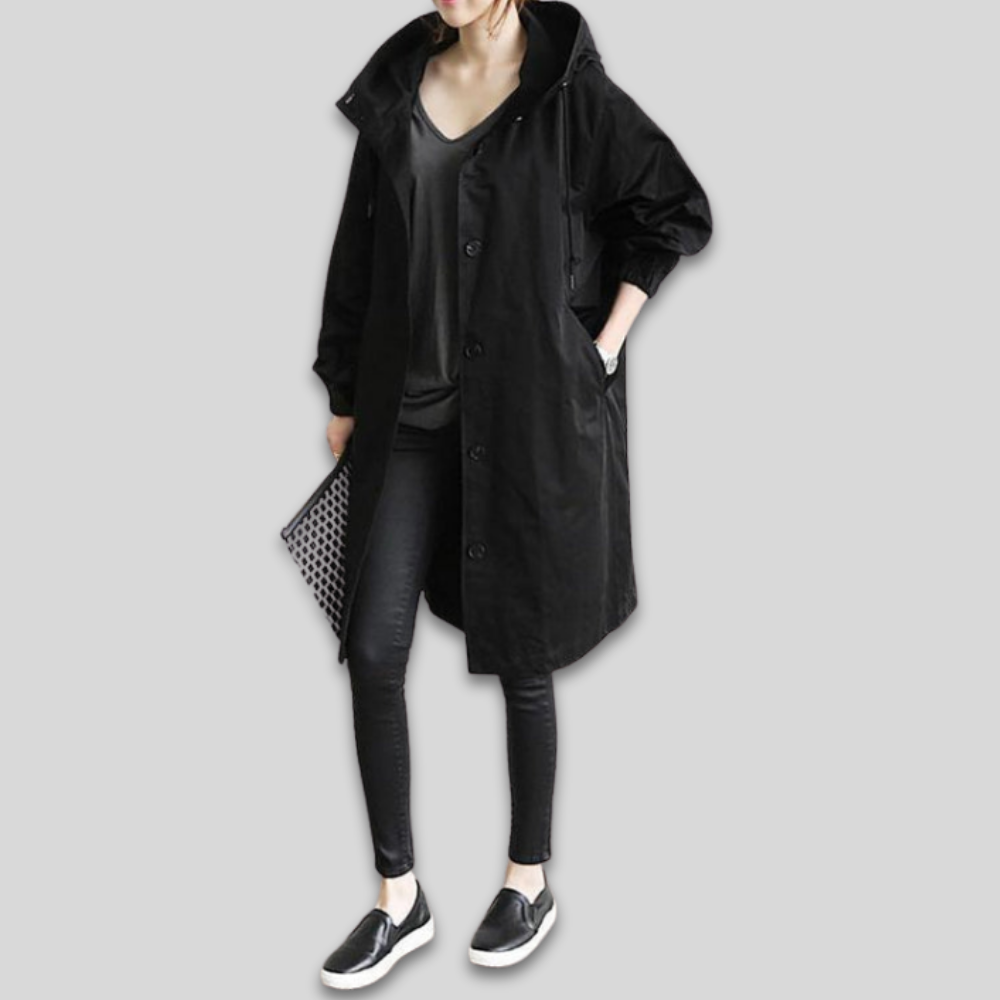 Women Oversized Lightweight Trench Coat Hooded Casual