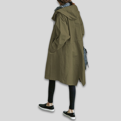 Women Oversized Lightweight Trench Coat Hooded Casual