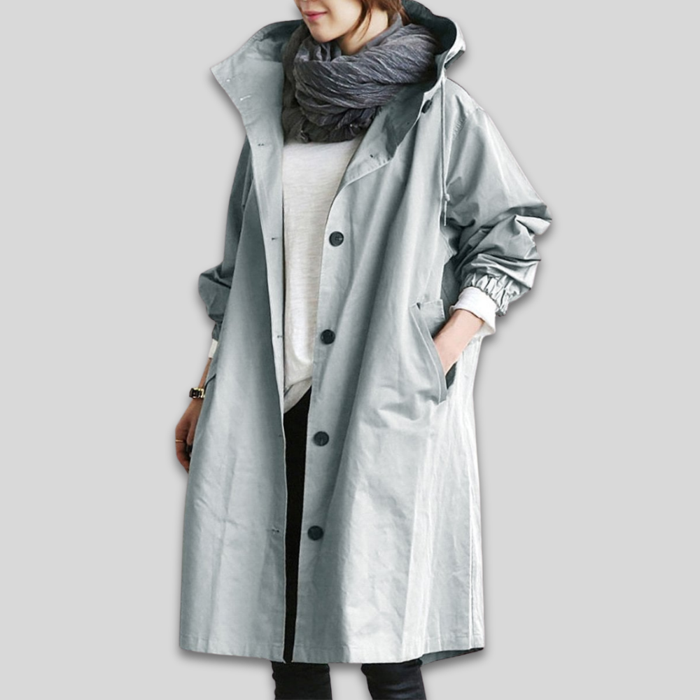 Women Oversized Lightweight Trench Coat Hooded Casual