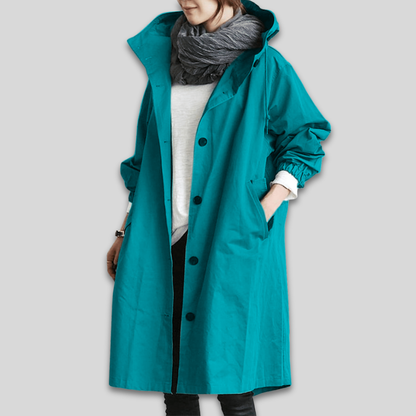 Women Oversized Lightweight Trench Coat Hooded Casual