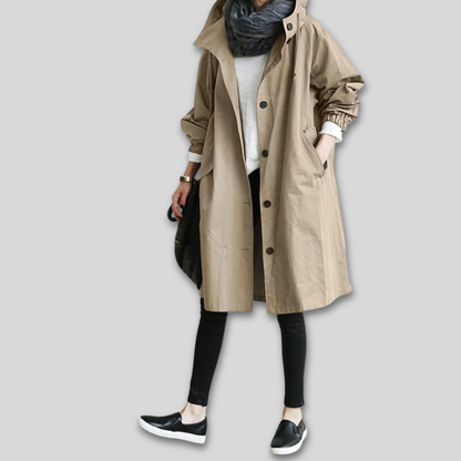 Women Oversized Lightweight Trench Coat Hooded Casual