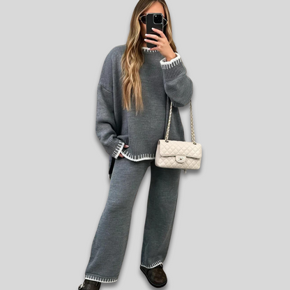 Women's Soft Oversized Loungewear Set Long Sleeve Wide Leg