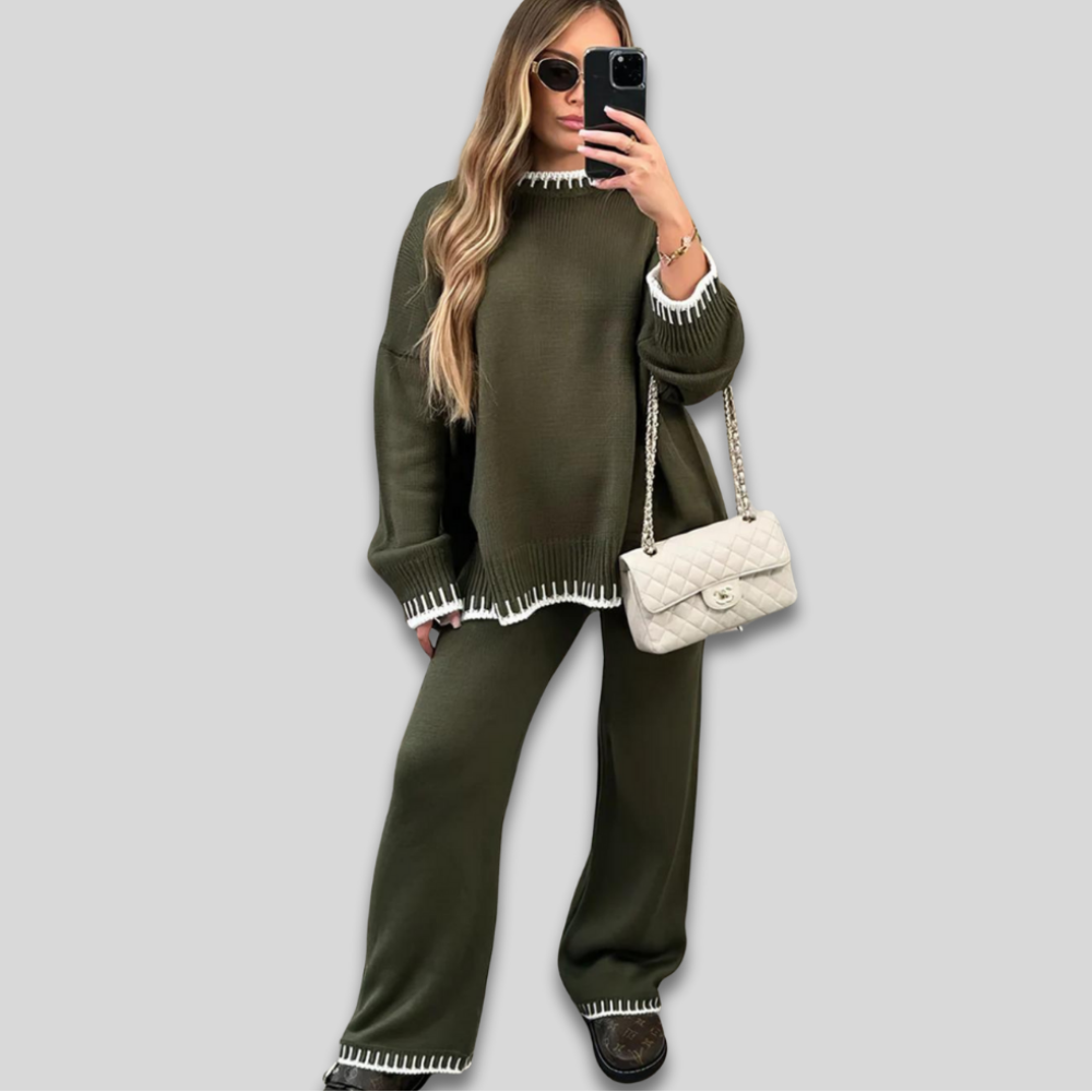 Women's Soft Oversized Loungewear Set Long Sleeve Wide Leg