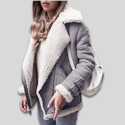 Women's Warm Shearling Jacket Soft Lined Zip Up