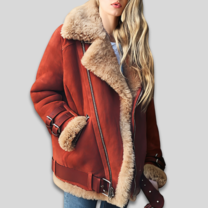 Women's Warm Shearling Jacket Soft Lined Zip Up