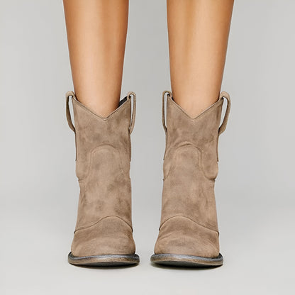 Women’s Suede Western Ankle Boots | Cowboy Pull-On