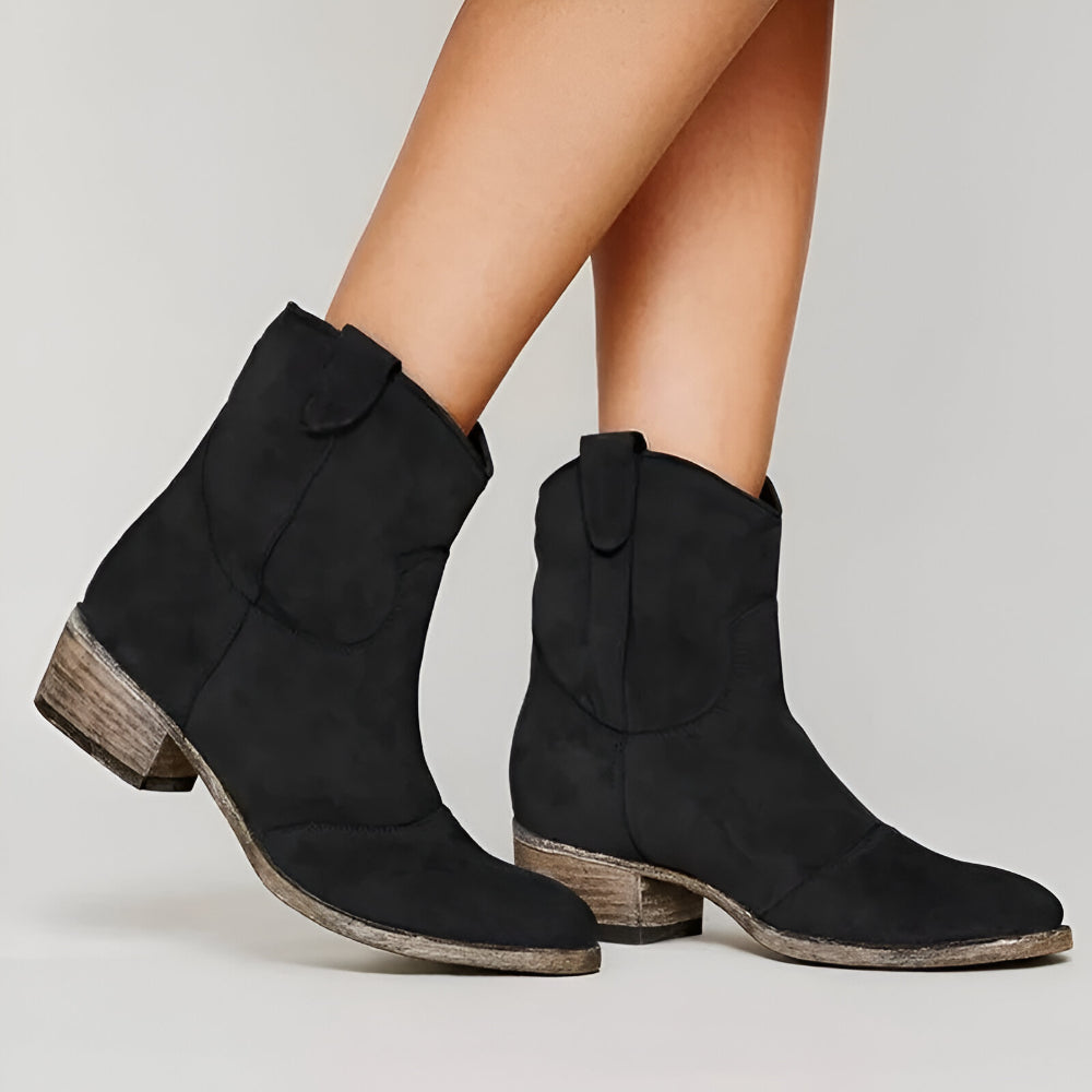 Women’s Suede Western Ankle Boots | Cowboy Pull-On