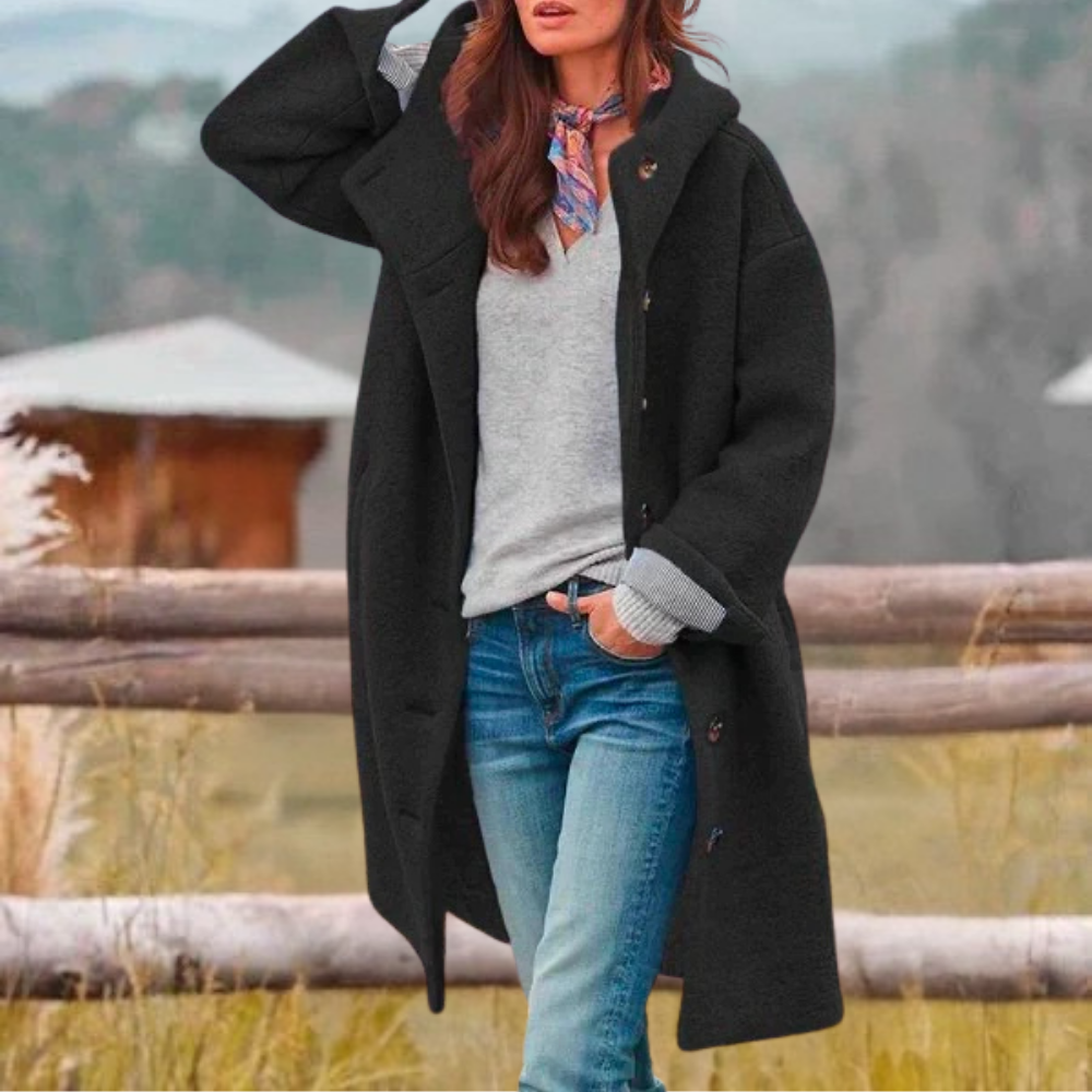 Women's Oversized Warm Coat Hooded Button Down