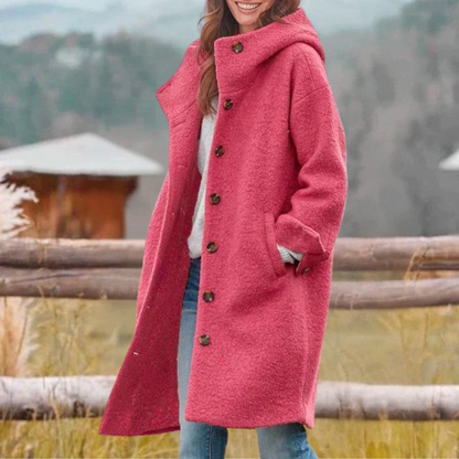 Women's Oversized Warm Coat Hooded Button Down