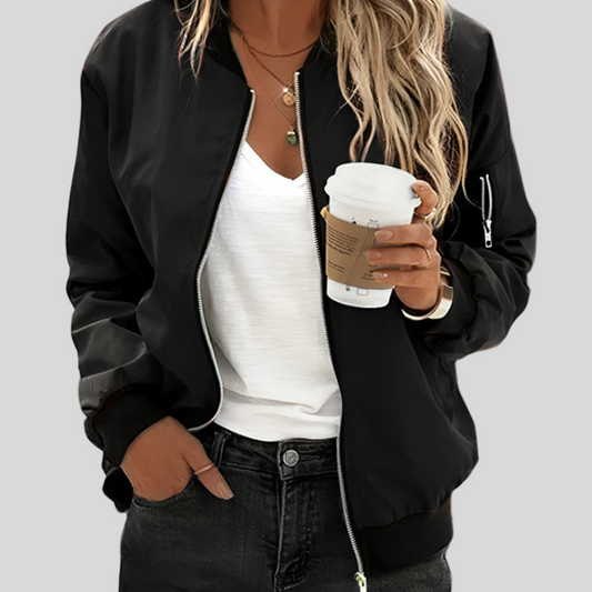 Women's Casual Lightweight Bomber Jacket Zip Up Long Sleeve