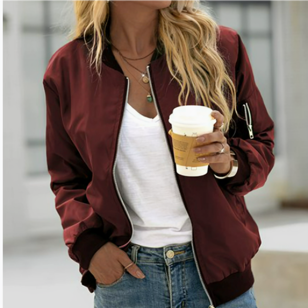 Women's Casual Lightweight Bomber Jacket Zip Up Long Sleeve