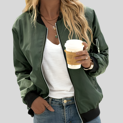 Women's Casual Lightweight Bomber Jacket Zip Up Long Sleeve