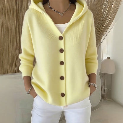 Women's Cozy Hooded Cardigan Casual Button Front Long Sleeve