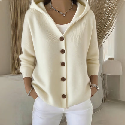 Women's Cozy Hooded Cardigan Casual Button Front Long Sleeve