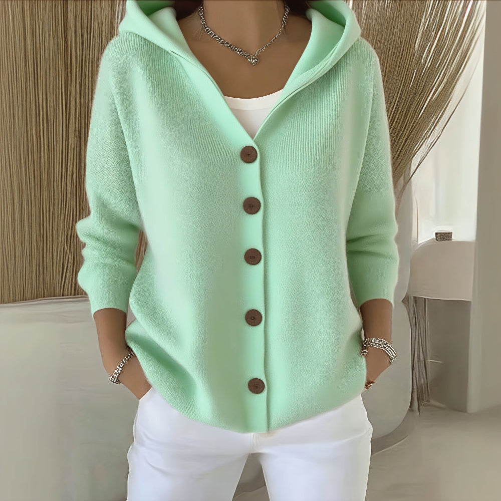 Women's Cozy Hooded Cardigan Casual Button Front Long Sleeve