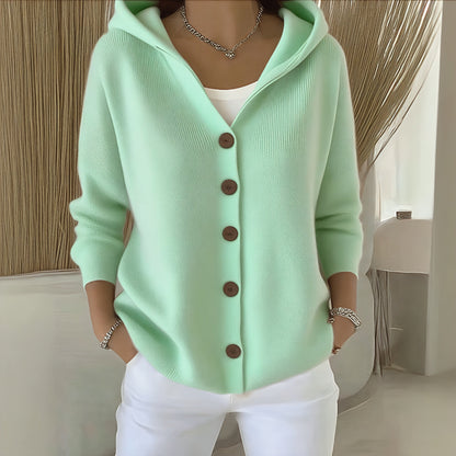 Women's Cozy Hooded Cardigan Casual Button Front Long Sleeve