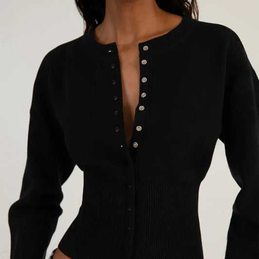 Women's Cardigan Ribbed Knit Fitted Long Sleeve Button Up Top 0