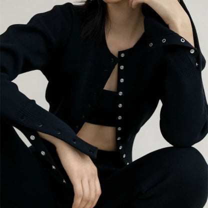 Women's Cardigan Ribbed Knit Fitted Long Sleeve Button Up Top 1