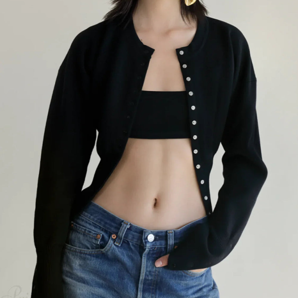 Women's Cardigan Ribbed Knit Fitted Long Sleeve Button Up Top 2