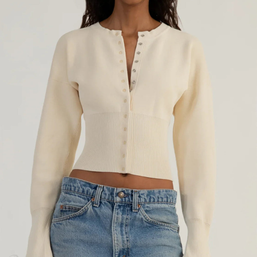 Women's Cardigan Ribbed Knit Fitted Long Sleeve Button Up Top 5