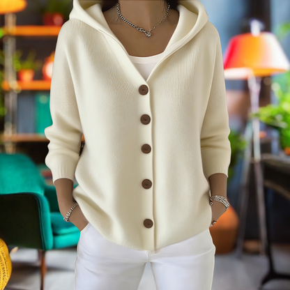 Women's Cozy Hooded Cardigan Casual Button Front Long Sleeve