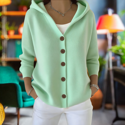 Women's Cozy Hooded Cardigan Casual Button Front Long Sleeve