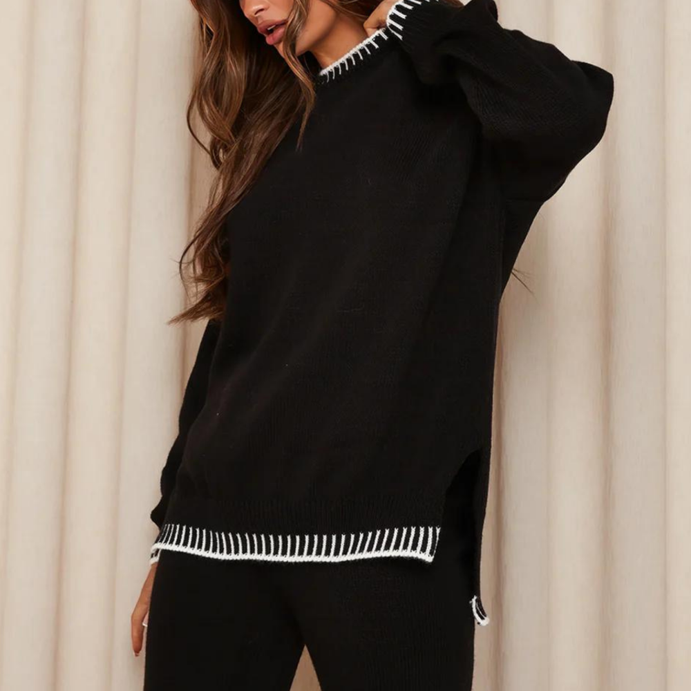 Women's Loungewear Two-Piece Set Soft Split Sweater Cozy Comfort 4