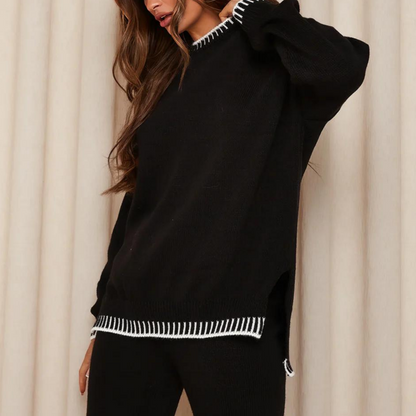 Women's Loungewear Two-Piece Set Soft Split Sweater Cozy Comfort 4