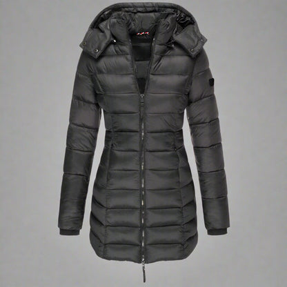 Women's Puffer Jacket Insulated Hooded Black Winter Coat 4