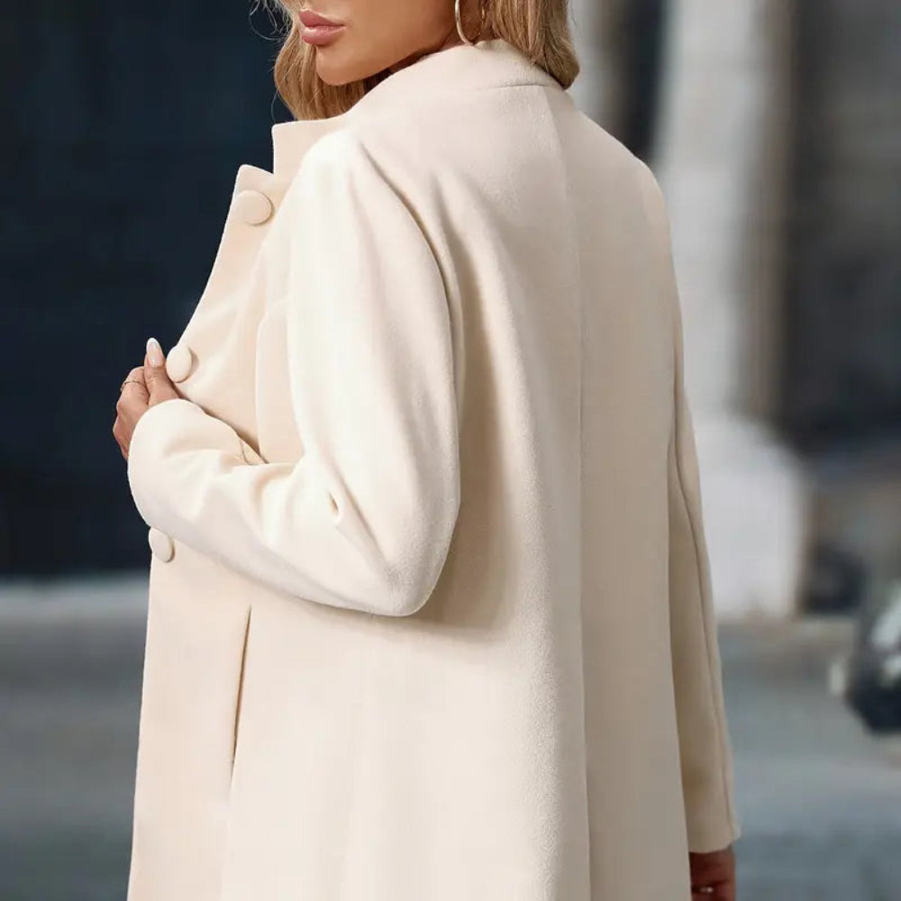 Women's Trench Coat Elegant Wool Blend Long Buttoned Design 2