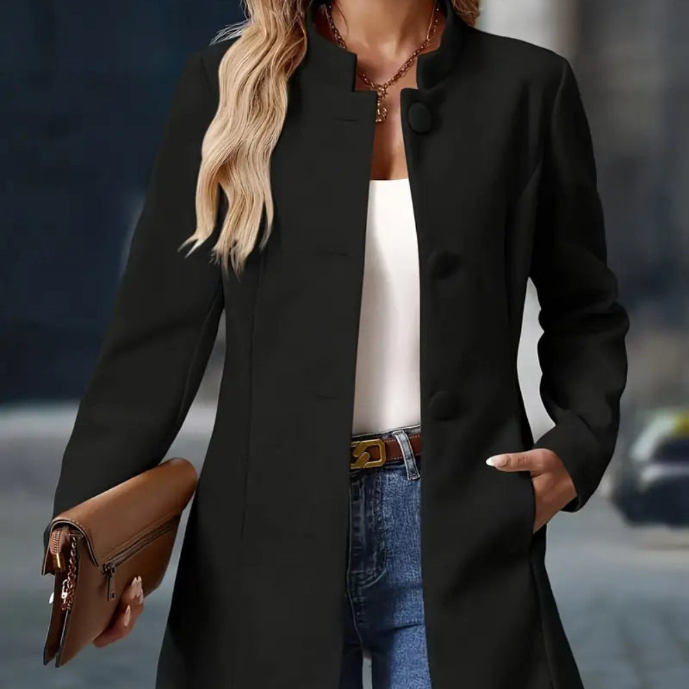 Women's Trench Coat Elegant Wool Blend Long Buttoned Design 5