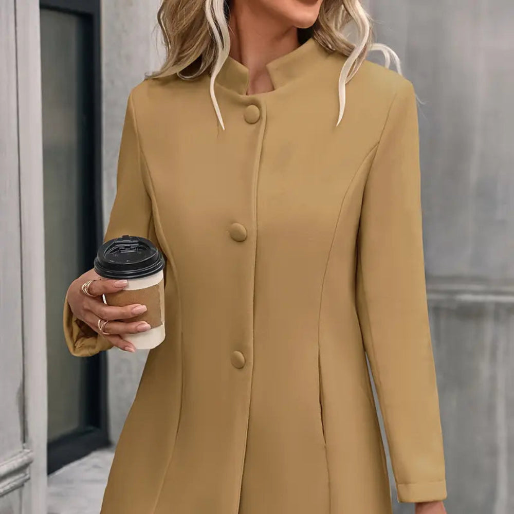 Women's Trench Coat Elegant Wool Blend Long Buttoned Design 7