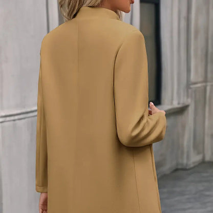 Women's Trench Coat Elegant Wool Blend Long Buttoned Design 8