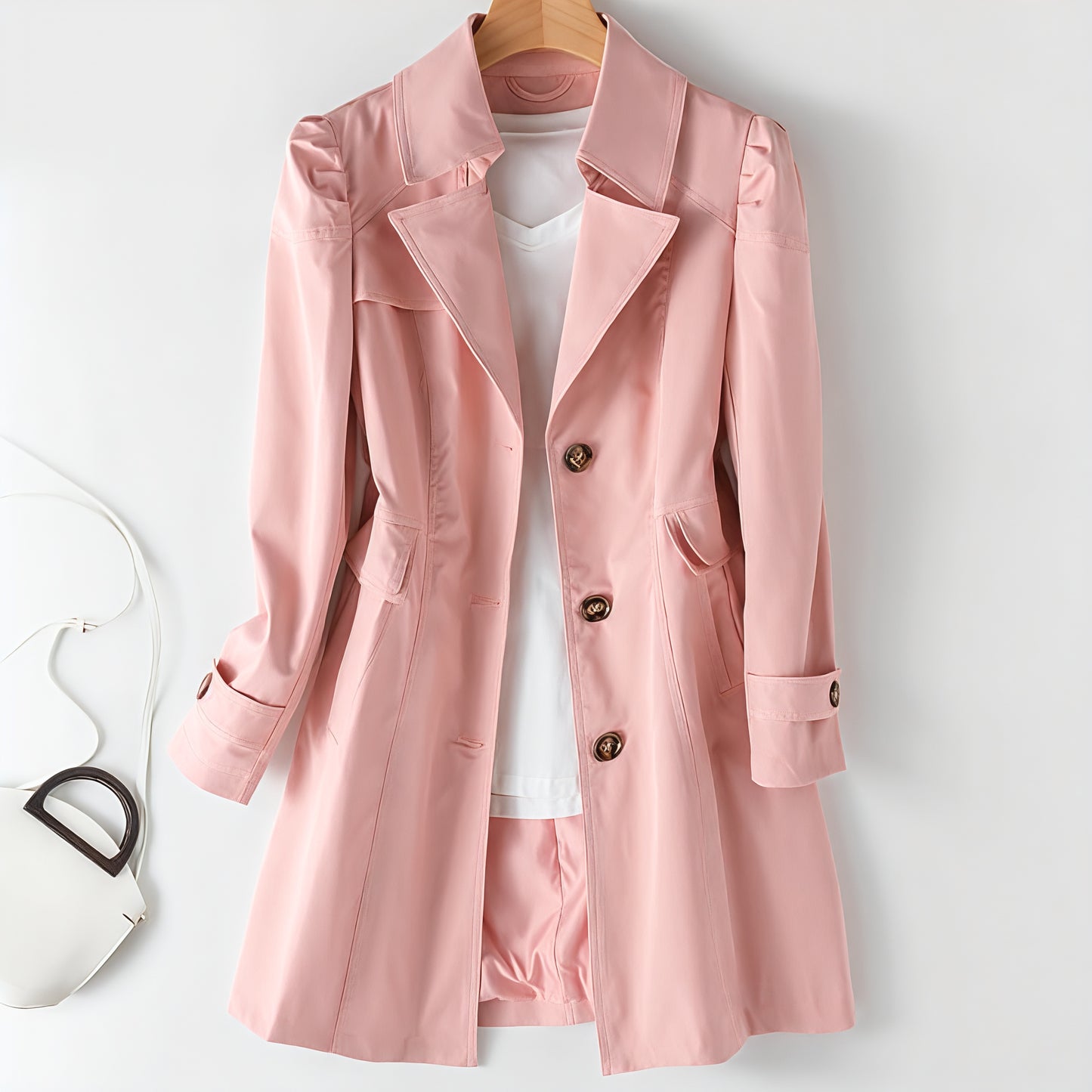 Women's Lightweight Classic Trench Coat Button Down Pockets