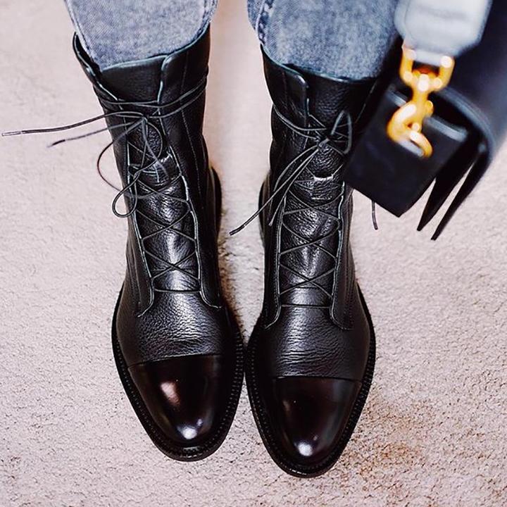 Women's Ankle Boots | Lace Up Flat-Levorel