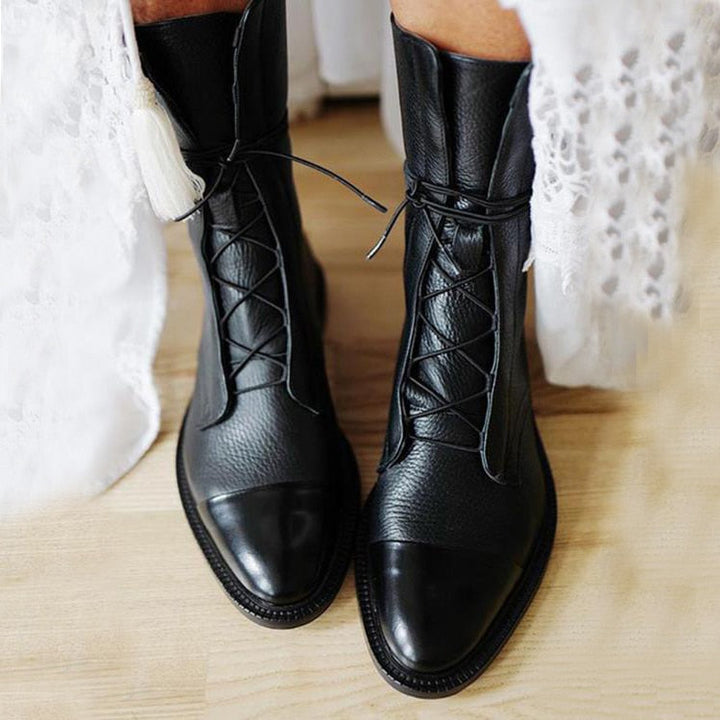 Women's Ankle Boots | Lace Up Flat-Levorel