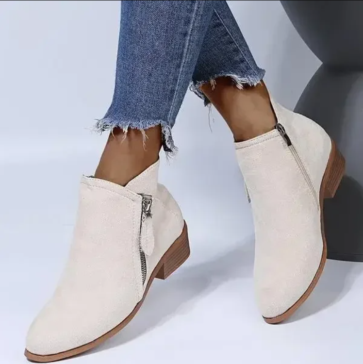 Women's Ankle Heeled Boots | Zipper Closed Toe-Levorel