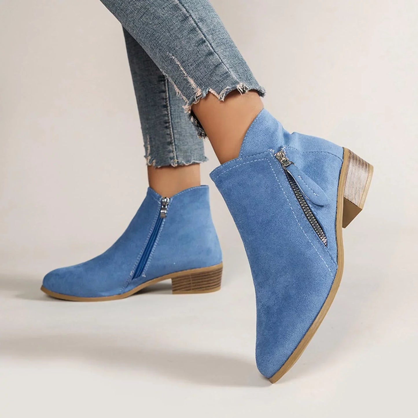 Women's Ankle Heeled Boots | Zipper Closed Toe-Levorel