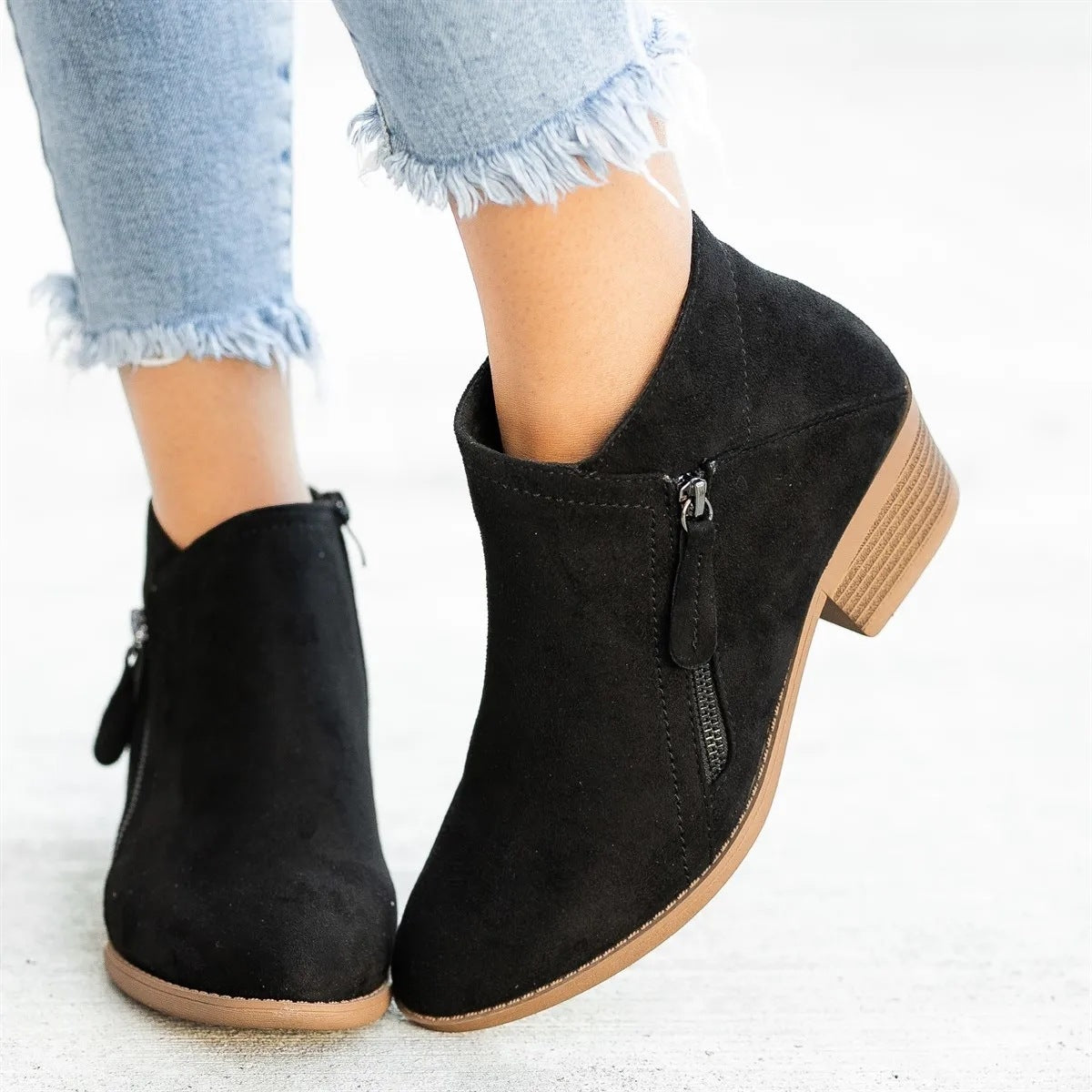 Women's Ankle Heeled Boots | Zipper Closed Toe-Levorel