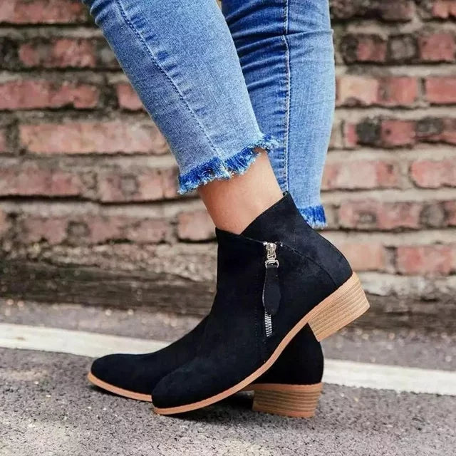 Women's Ankle Heeled Boots | Zipper Closed Toe-Levorel