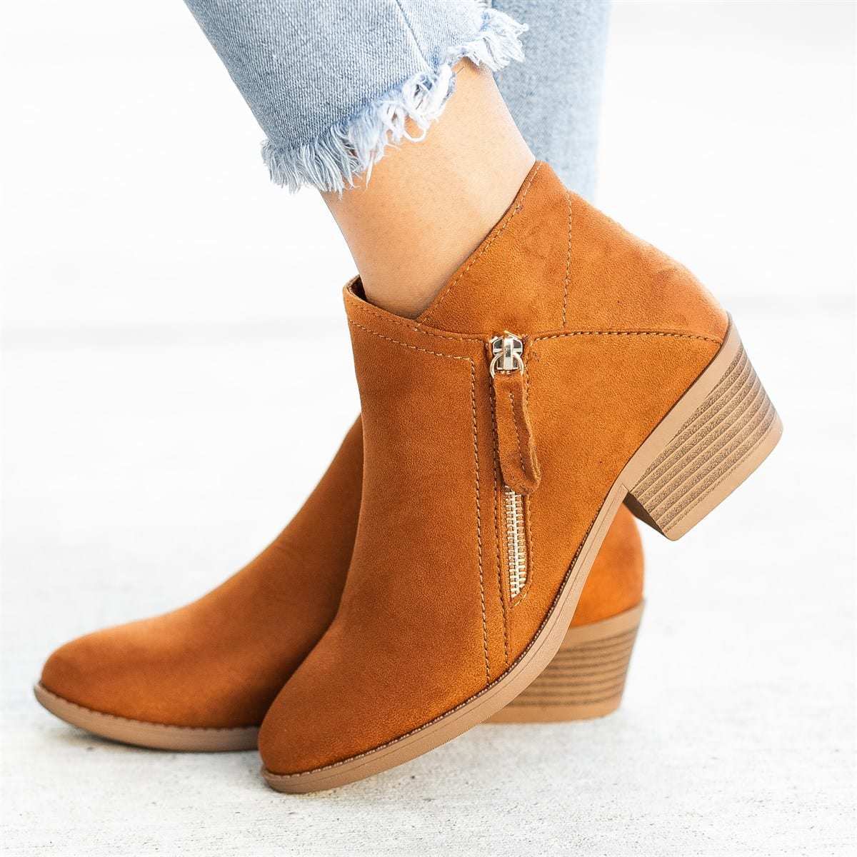 Women's Ankle Heeled Boots | Zipper Closed Toe-Levorel